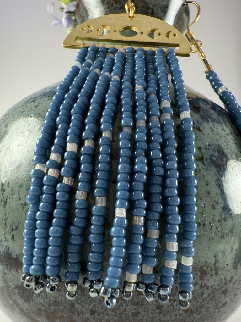 Moon Phase Beaded Fringe Earrings