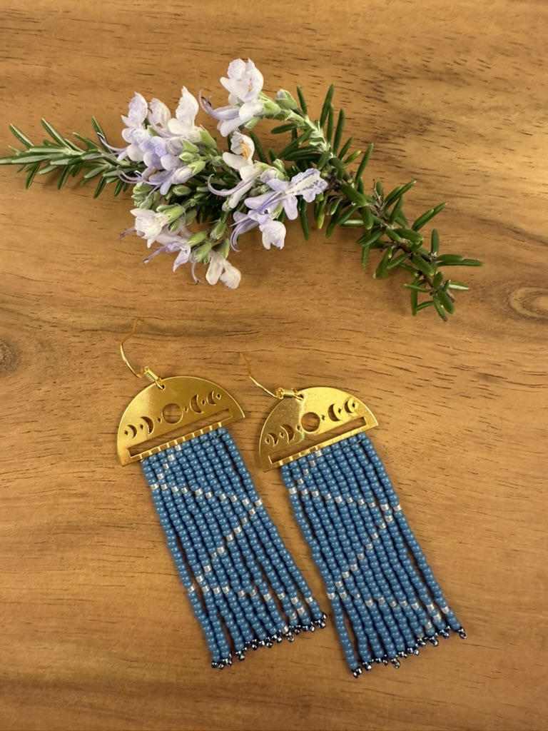 Moon Phase Beaded Fringe Earrings