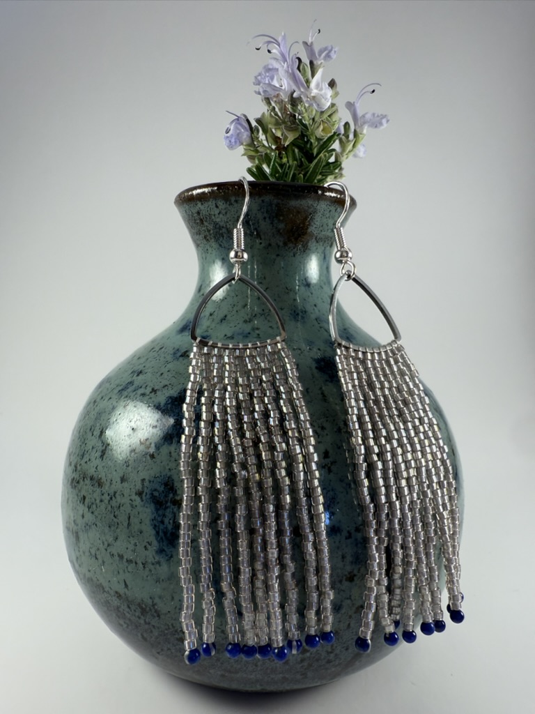 Silver Beaded Fringe Earrings