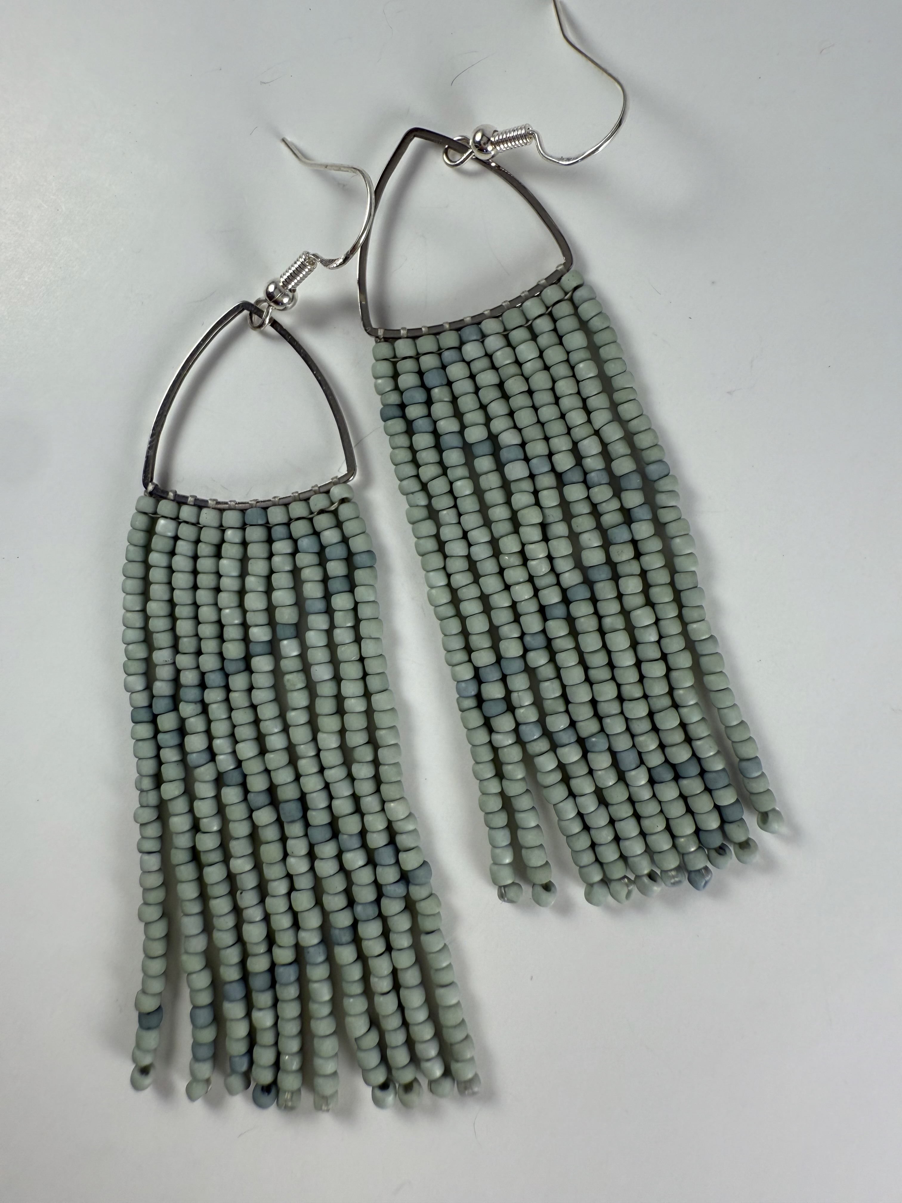 Rounded Triangle Beaded Fringe Earrings