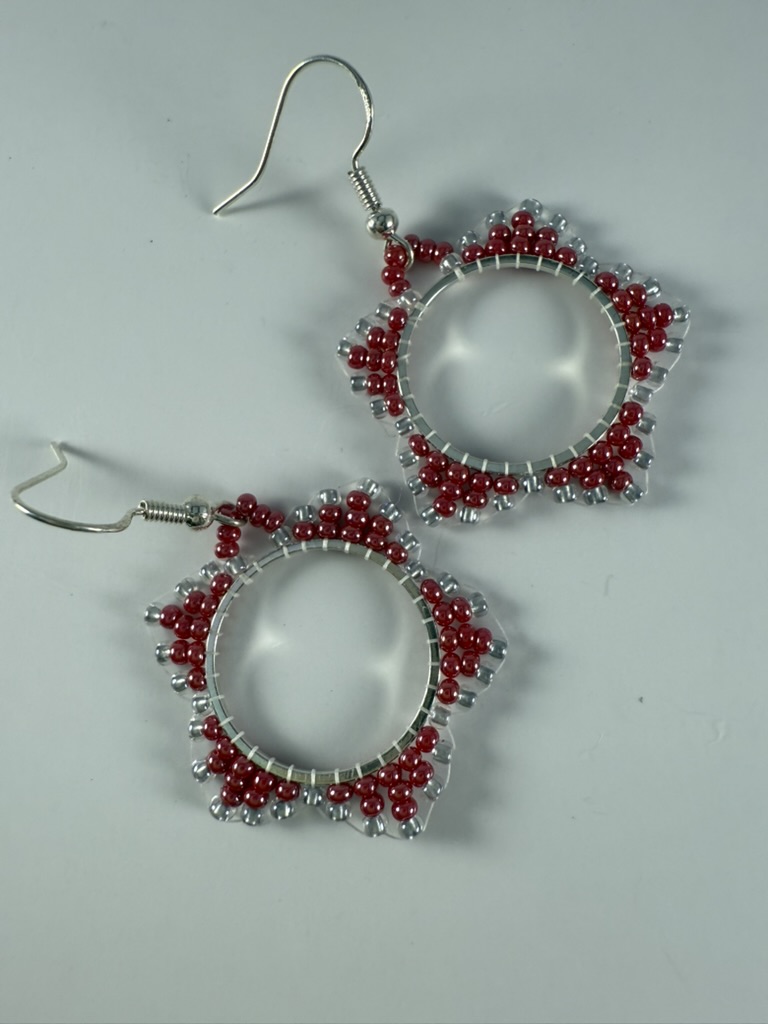 Beaded Flower Hoop Earrings