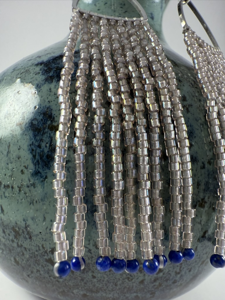 Silver Beaded Fringe Earrings