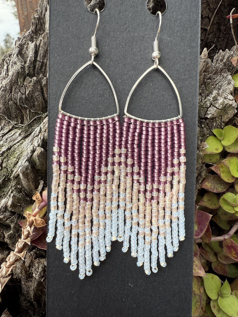 Rounded Triangle Beaded Fringe Earrings