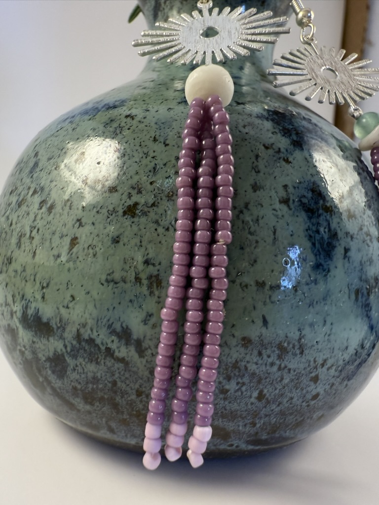 Purple Beaded Tassel Earrings