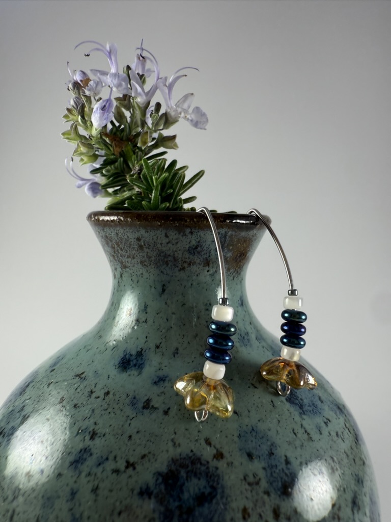 Beaded Flower Hoop Earrings