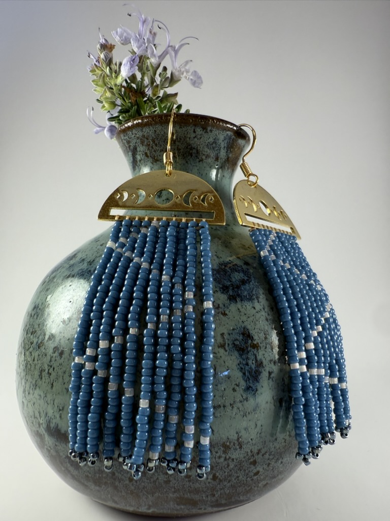 Moon Phase Beaded Fringe Earrings