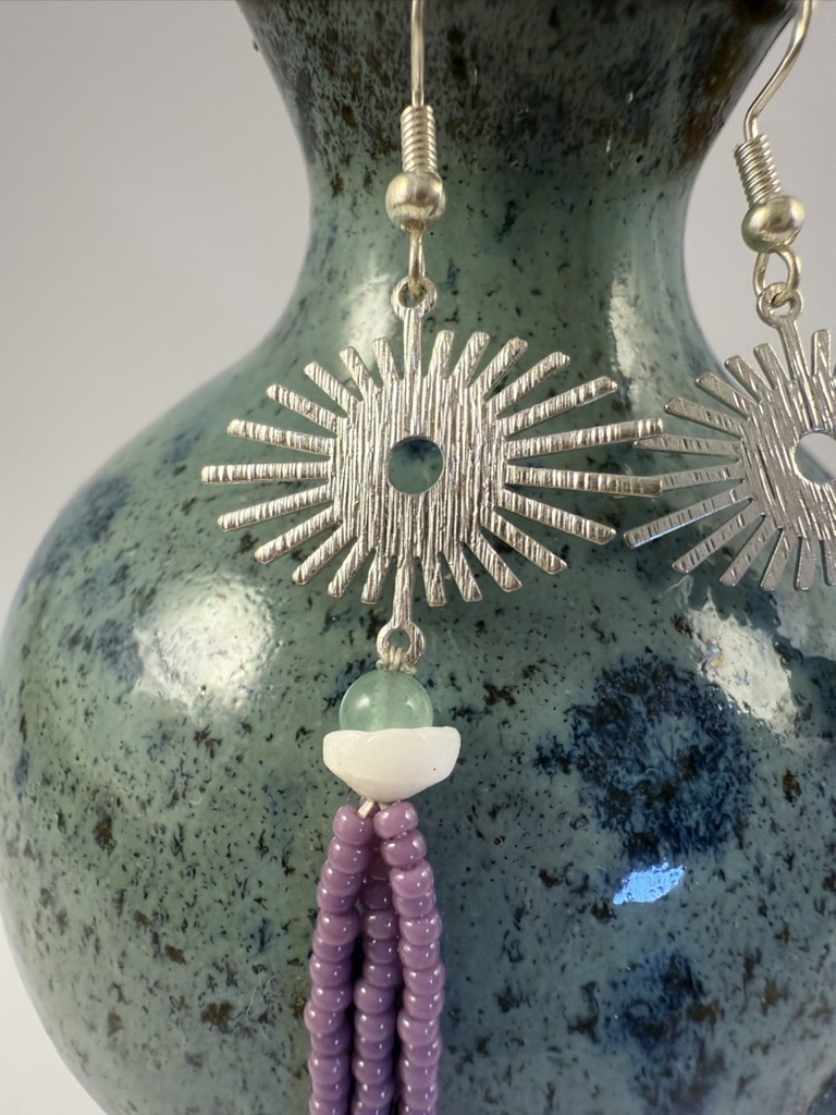 Purple Beaded Tassel Earrings