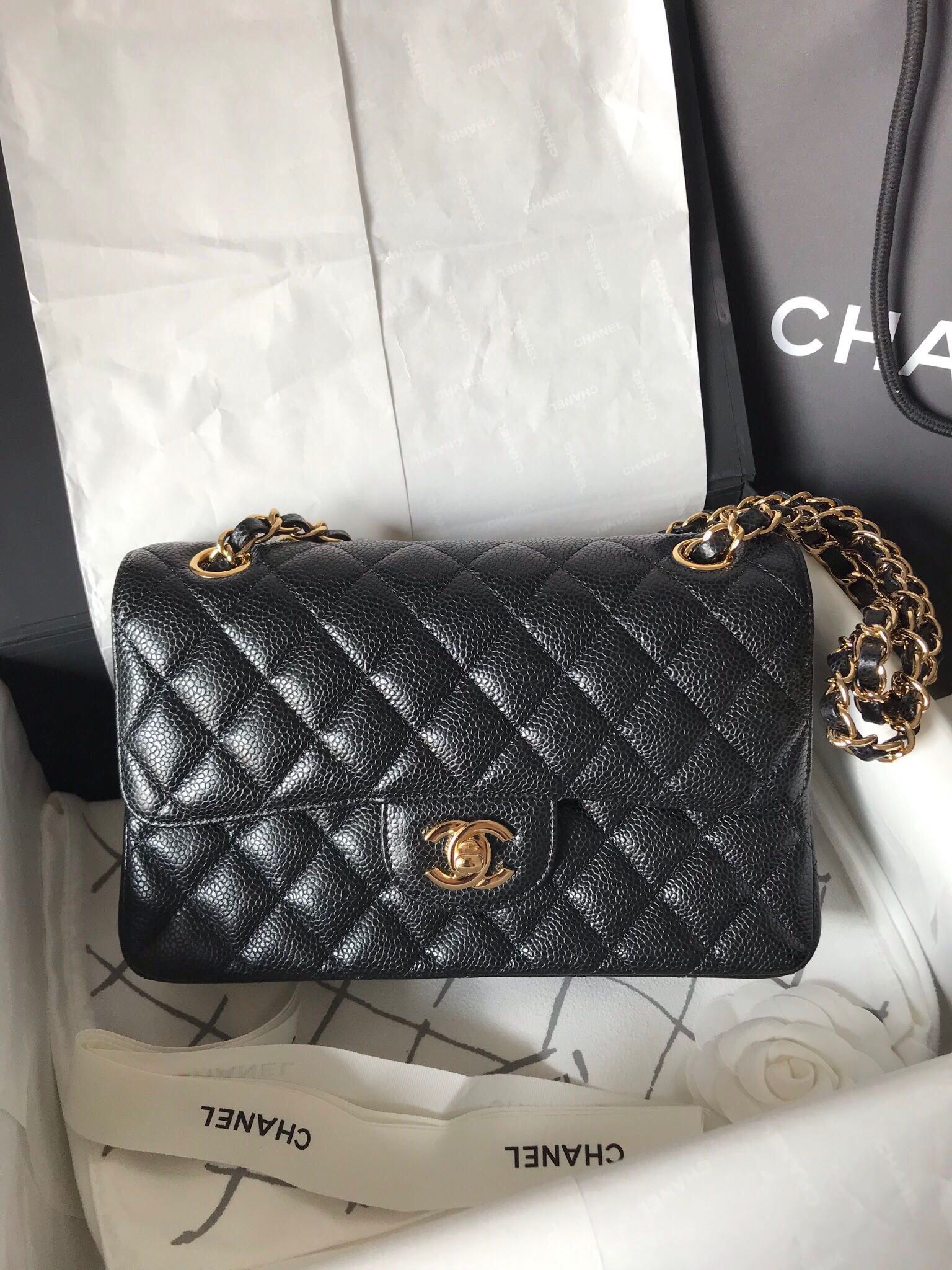 Classic flap, small size, original caviar leather