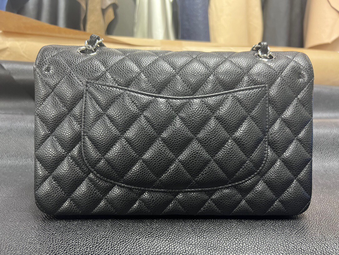 Classic Flap CF classic clamshell style | original factory lychee pattern medium black