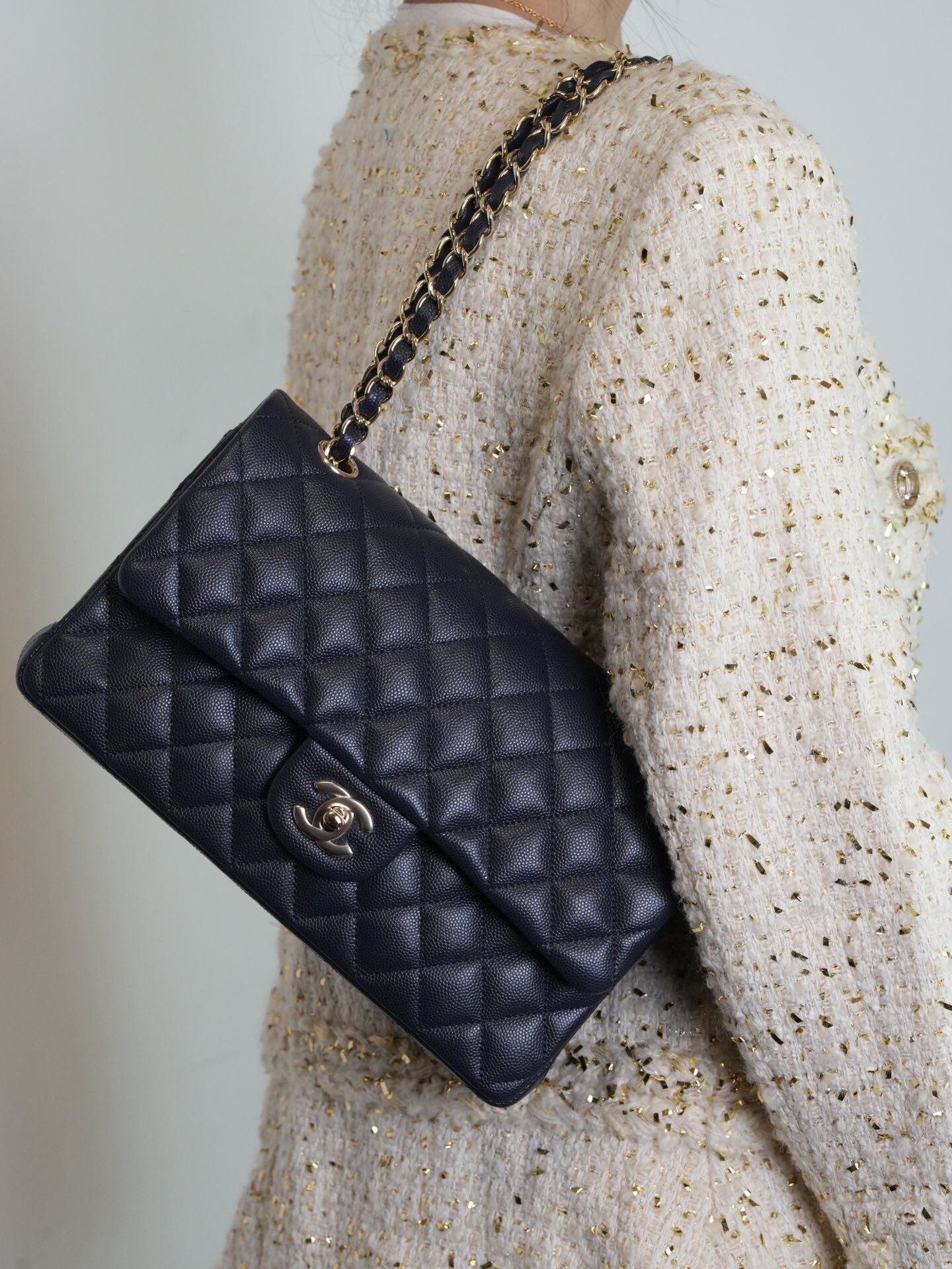 Classic flag Navy blue with light gold hardware