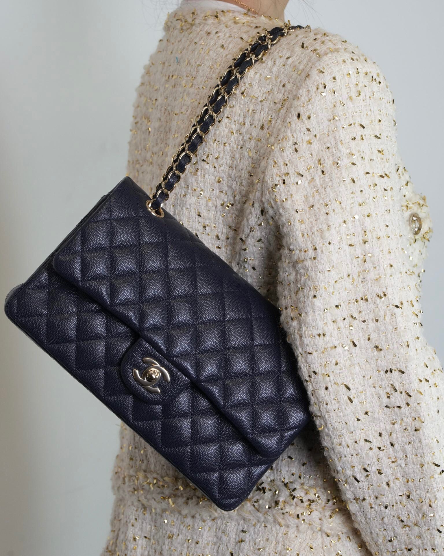 Classic flag Navy blue with light gold hardware