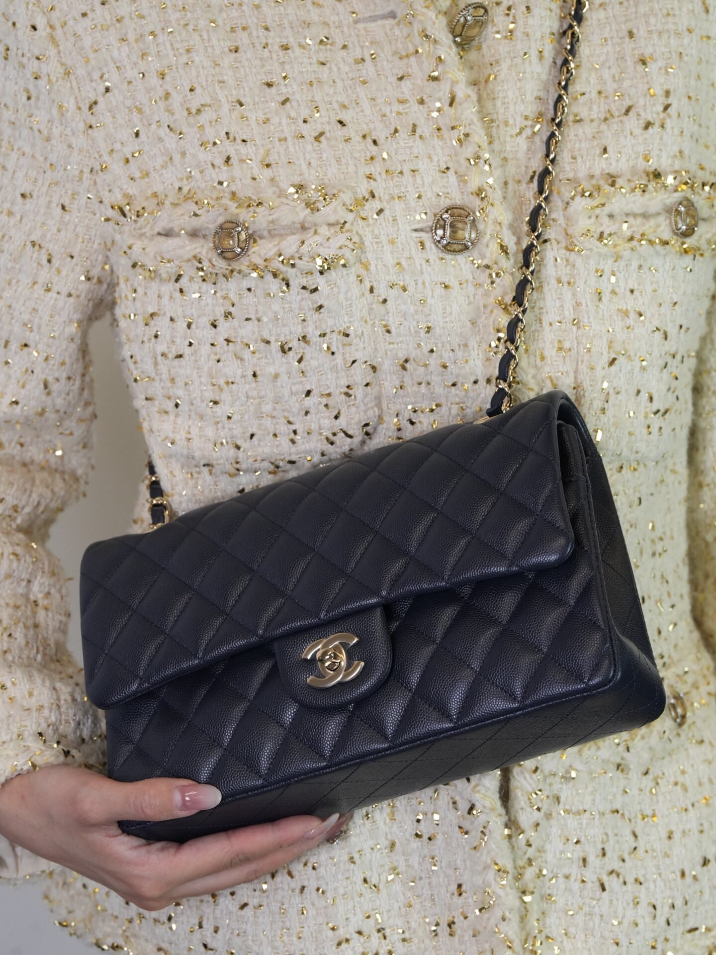 Classic flag Navy blue with light gold hardware