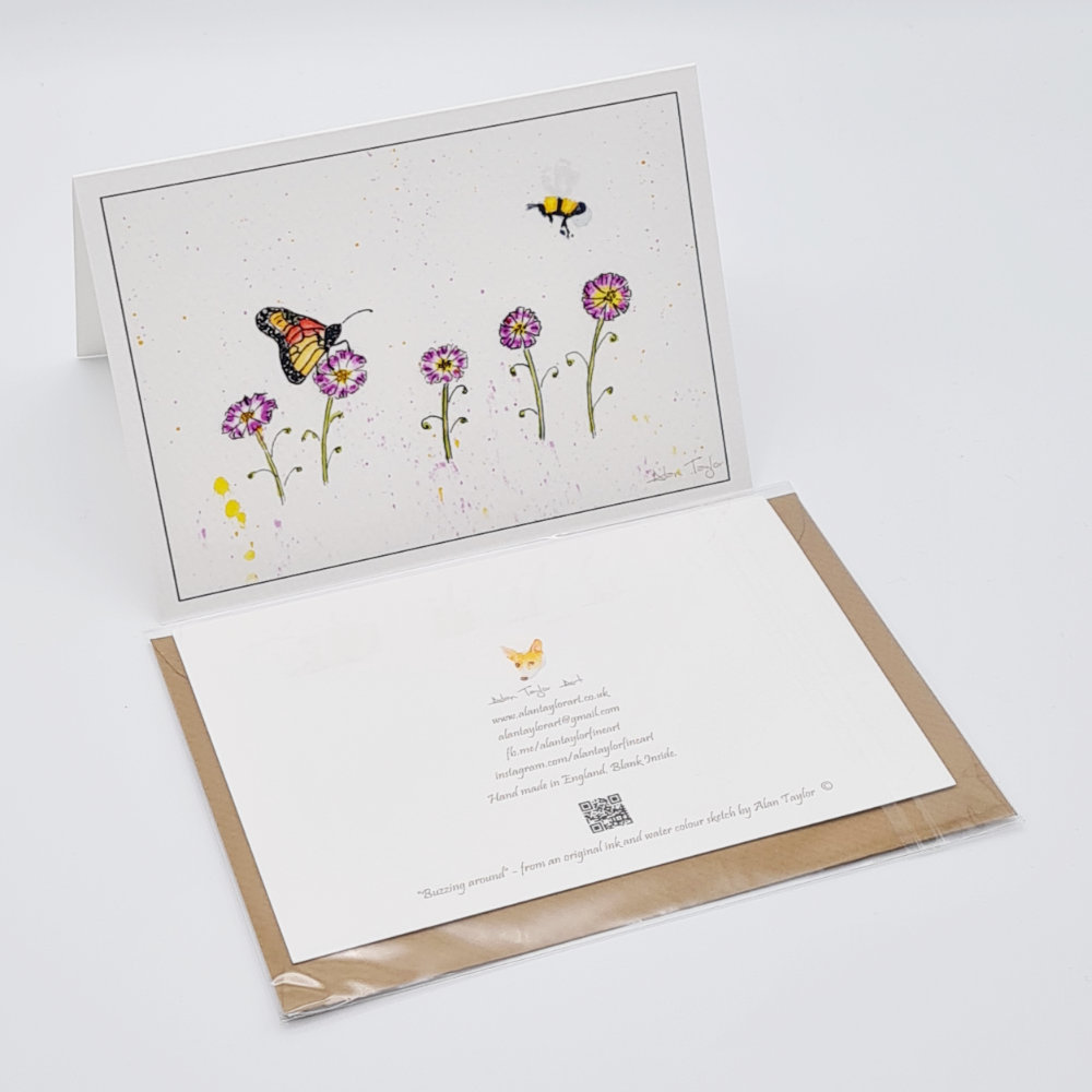 Butterfly with Bee 'Buzzing Around' Greeting Card