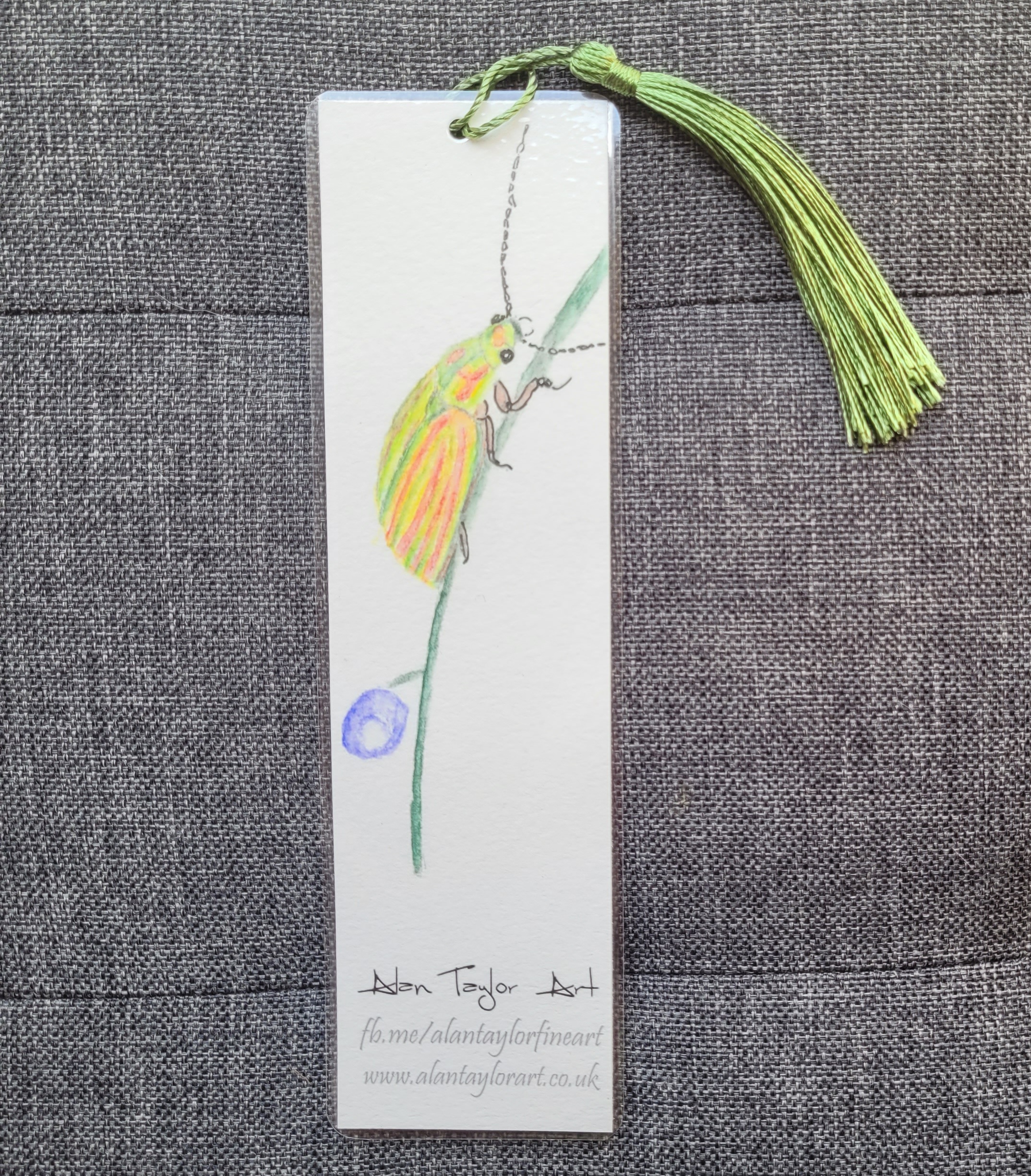Handmade Beetle Watercolour Bookmark