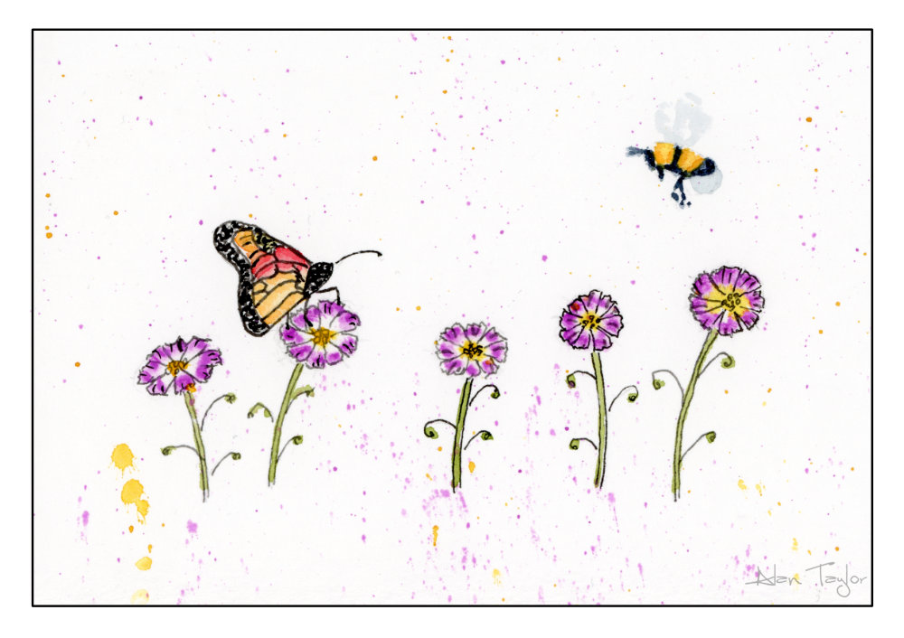 Butterfly with Bee 'Buzzing Around' Greeting Card