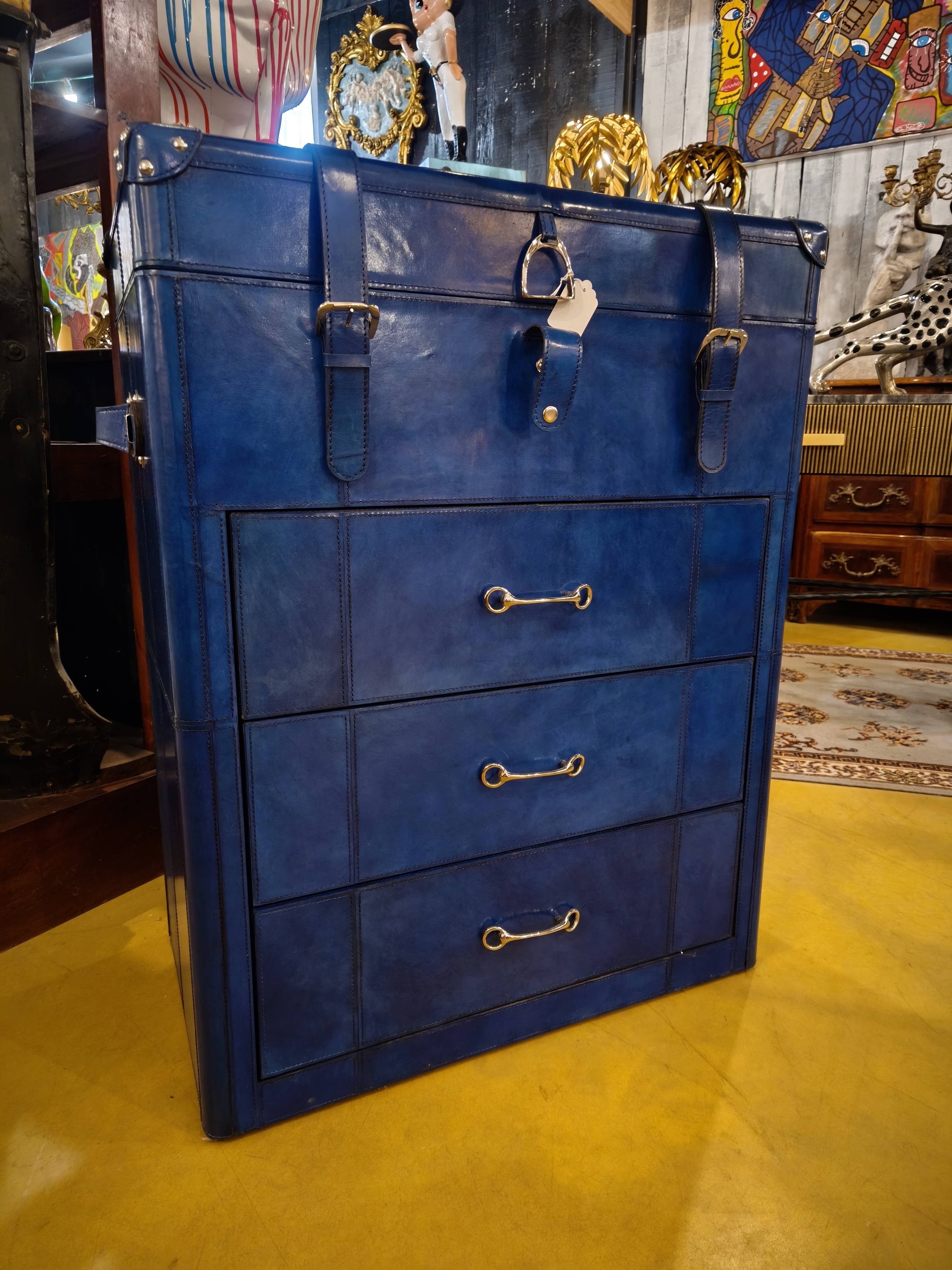 Pantalonnière en cuir bleu