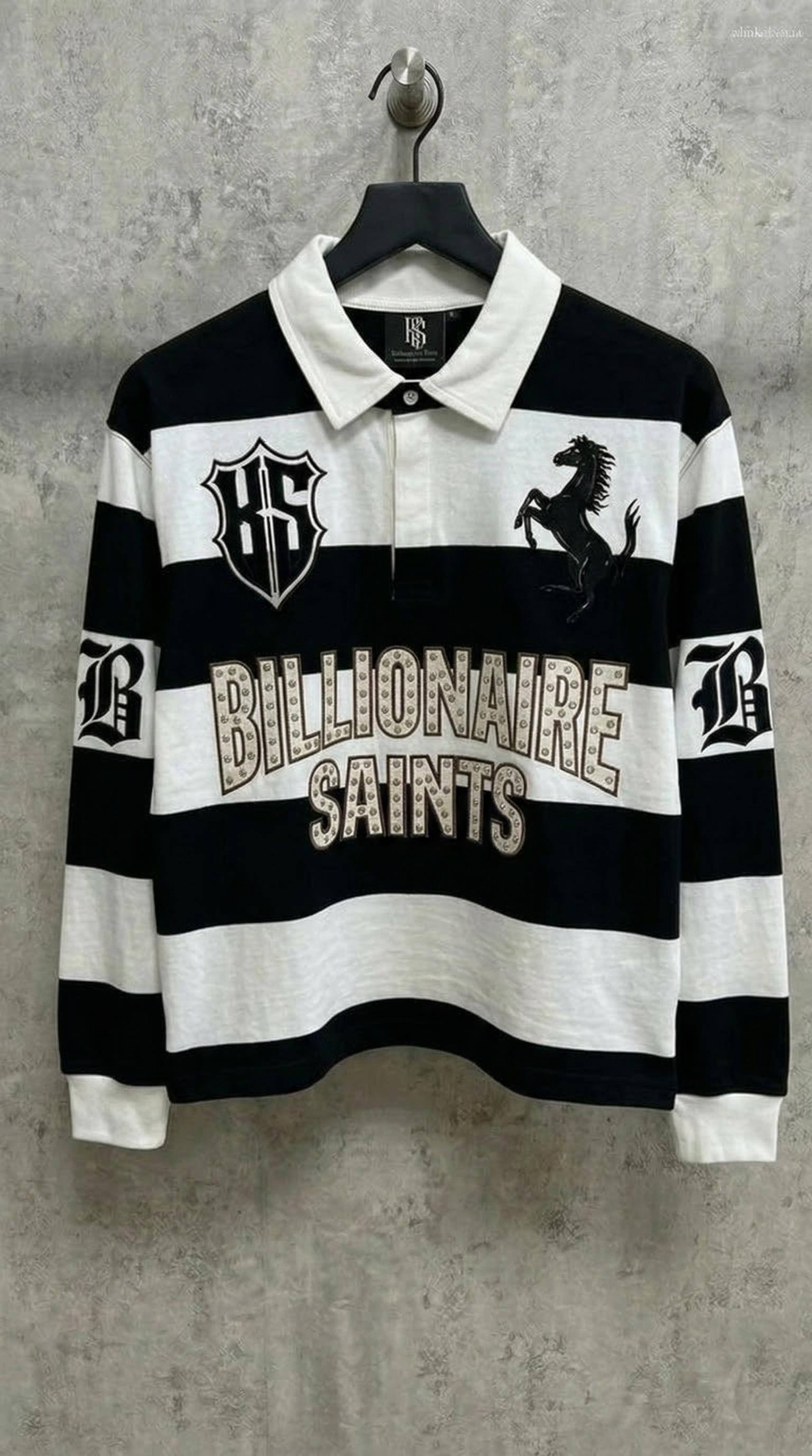 Billionaire Saints Striped Midnight Black Polo Shirt