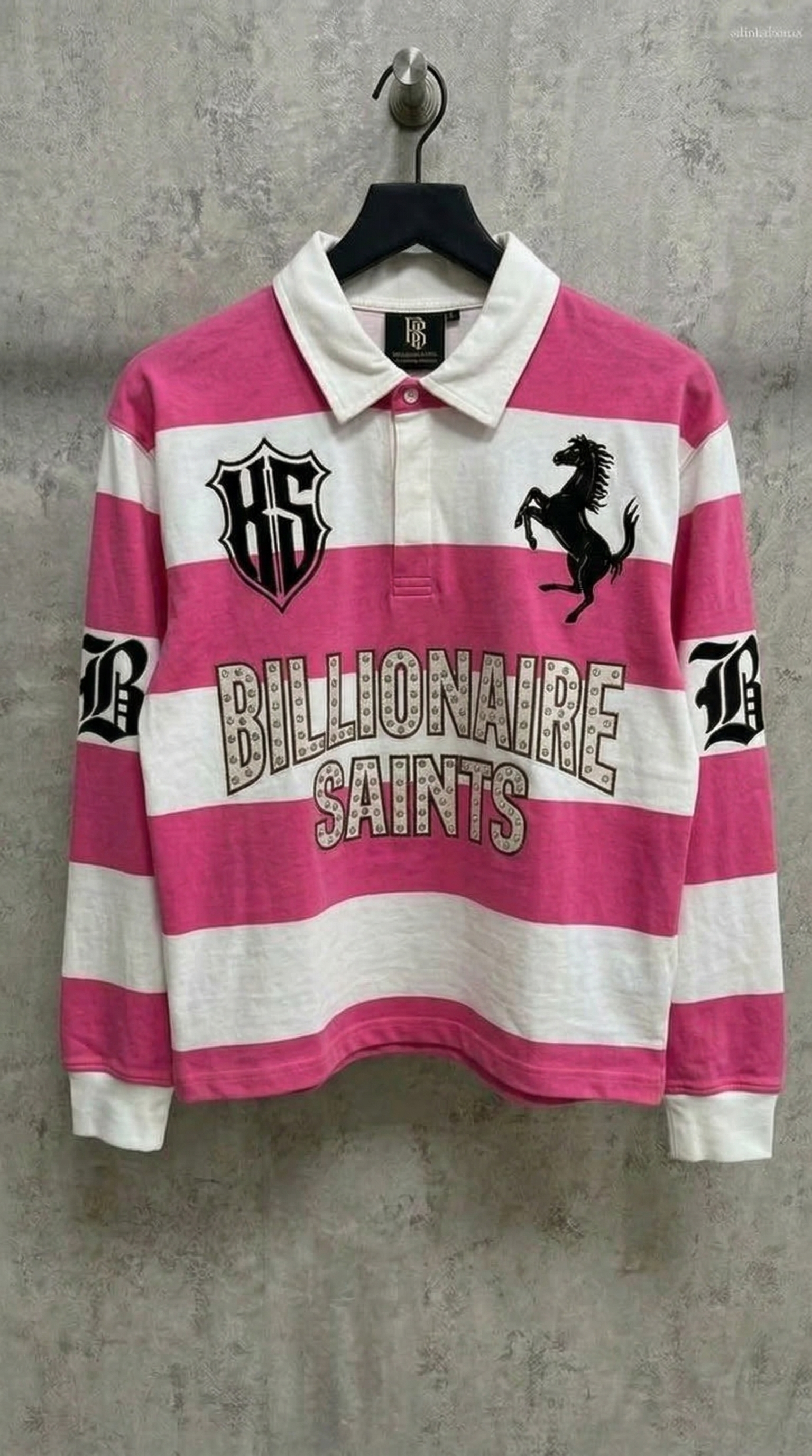 Billionaire Saints Frosted Pink Striped Polo
