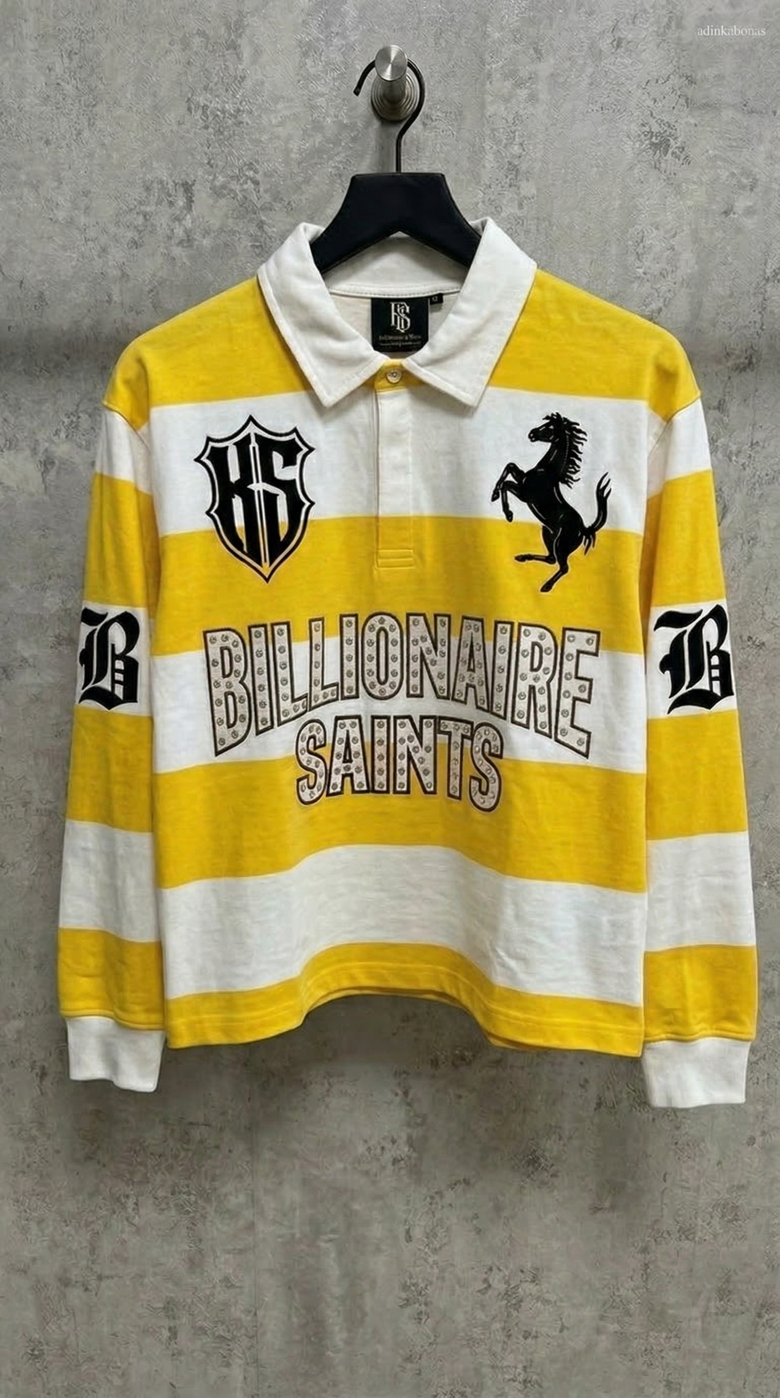 Billionaire Saints Mustard Yellow Striped Polo Shirt