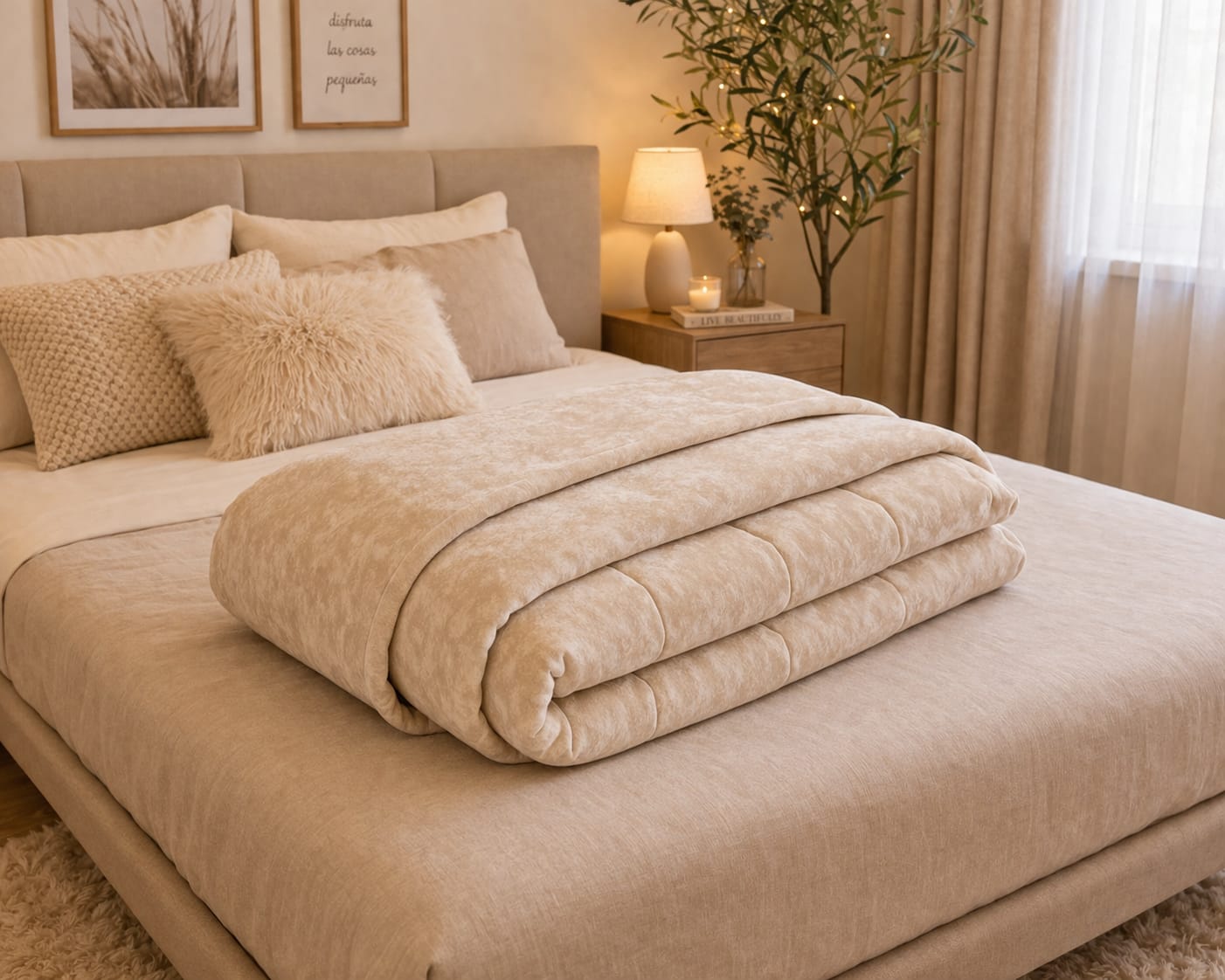 Acolchado GOLDSUN con Corderito TWIN - COLOR  BEIGE