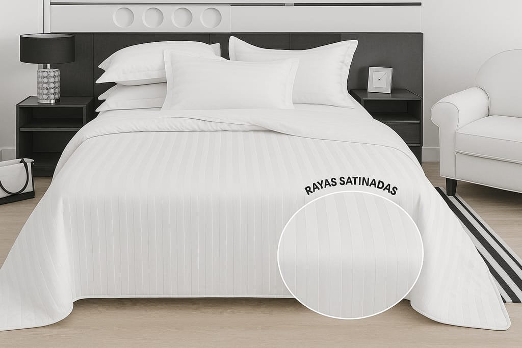 Cubrecama Goldsun 3 Piezas 2500 Hilos De Rayas Satinadas