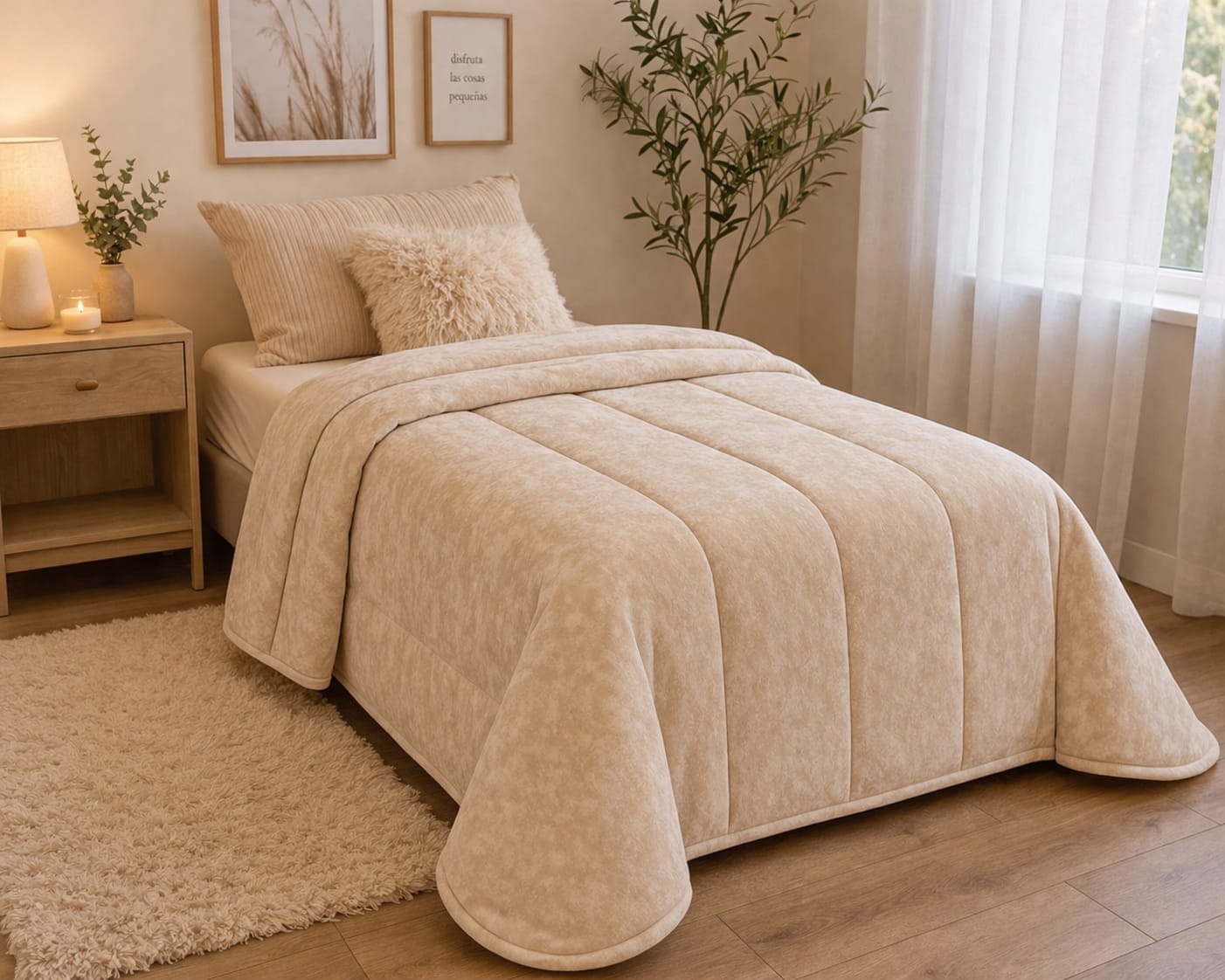 Acolchado GOLDSUN con Corderito TWIN - COLOR  BEIGE