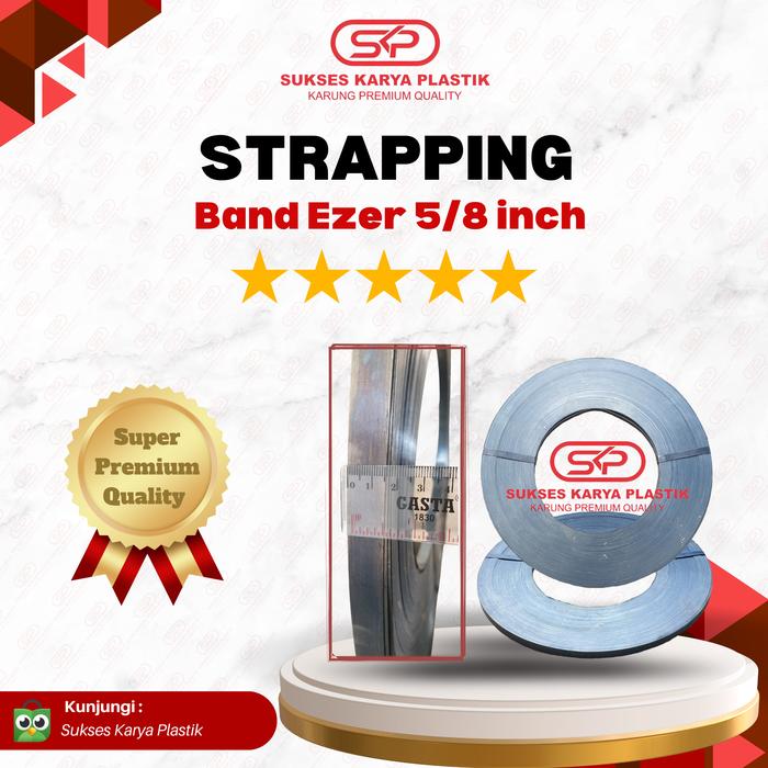 Tali Klem Besi 5/8 Inch Strapping Band Ezer Plat Besi 5/8 Inch Super Premium Quality Hitam 1 Kemasan isi 2 Roll ±50 Kg