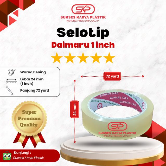 Daimaru Selotip 1 Inch Panjang 72 Yard - 1 Slop isi 6 Roll Warna Bening Super Premium Quality dengan Kualitas Terbaik