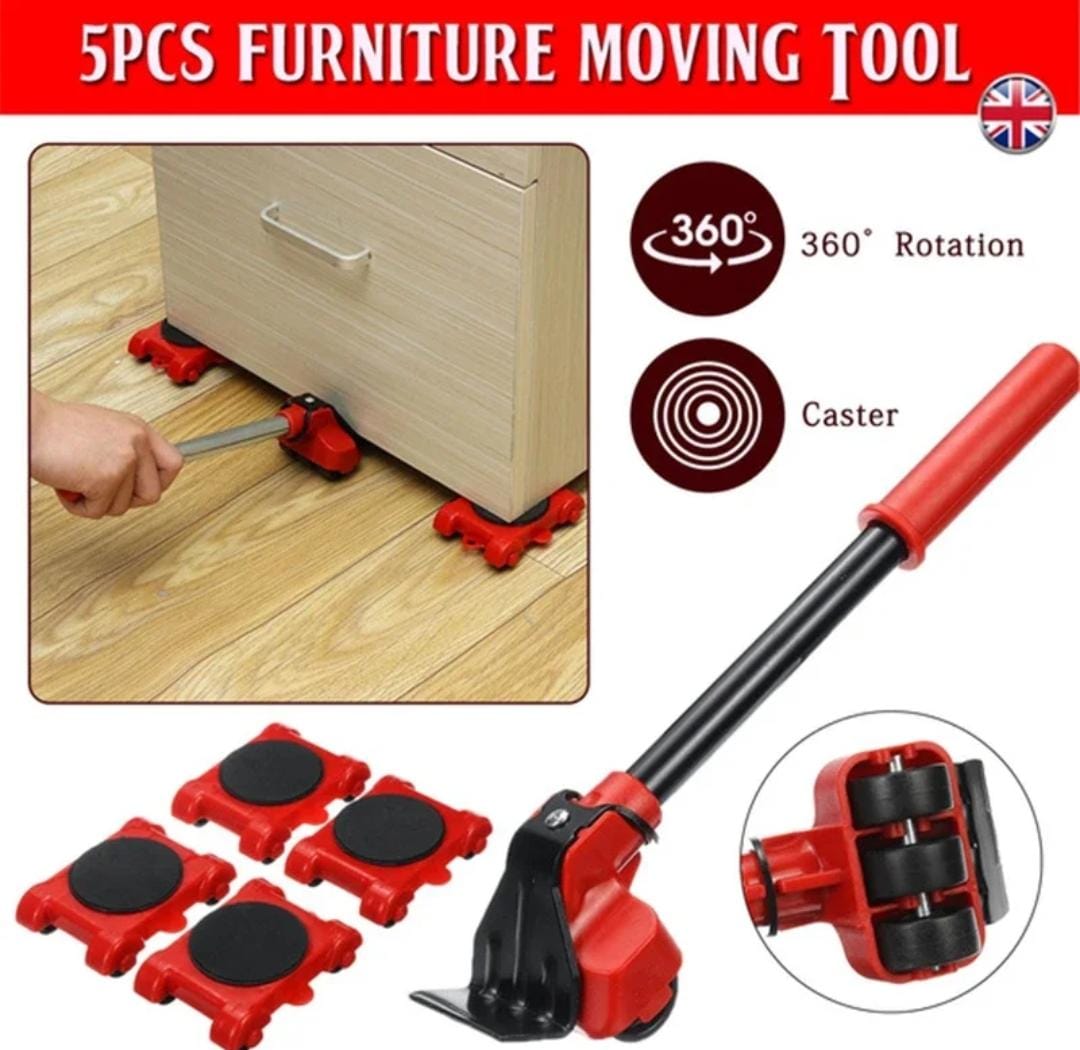 Heavy Furniture Mover Tool 5-in-1  Set with Lifter & 360° Rollers 