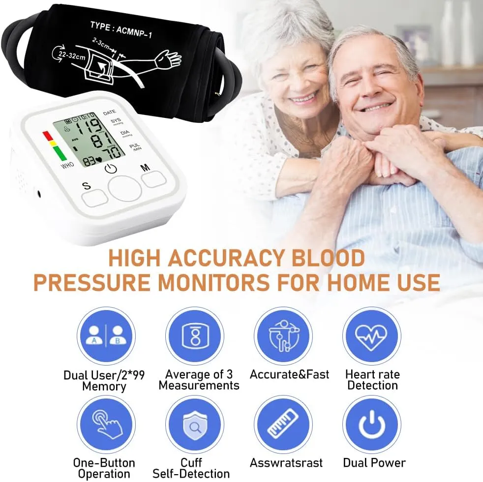 Digital Blood Pressure Monitor | Upper Arm Automatic BP Machine with Large LCD Display, Memory Storage & Voice Function