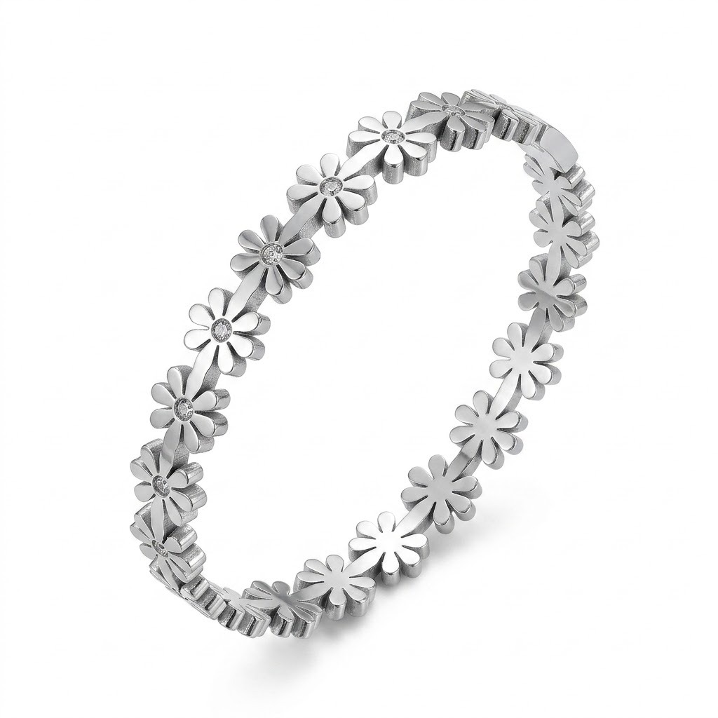 Pulsera de flores plateada
