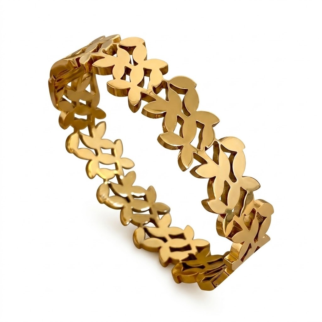 Pulsera de acero dorado floral