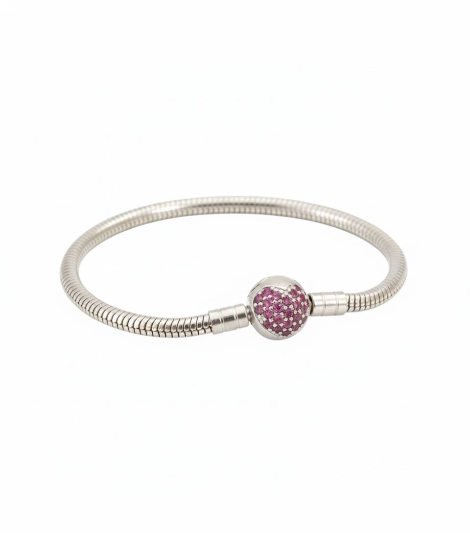 Pulsera de Acero Inoxidable con corazón rosa