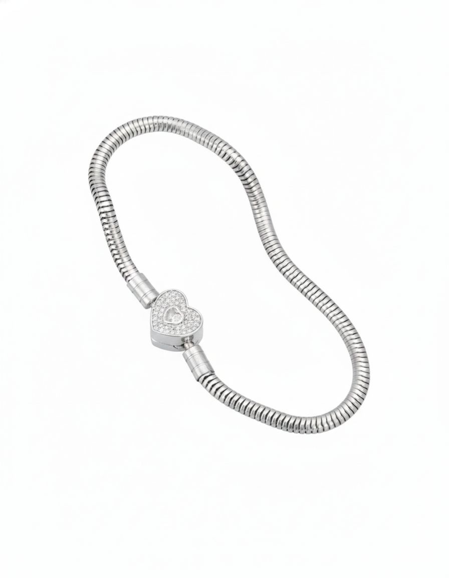 Pulsera de Acero Inoxidable con broche corazón