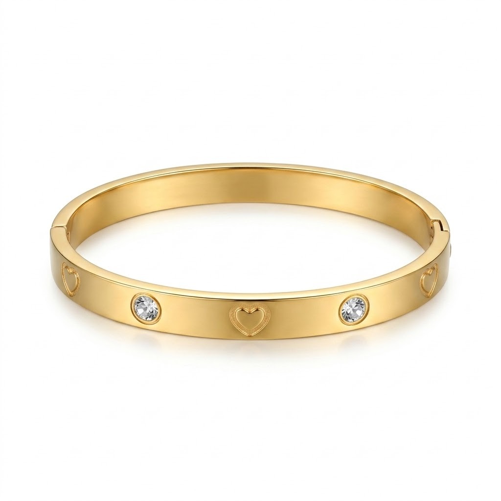 Brazalete Dorado con Corazones y Circonias