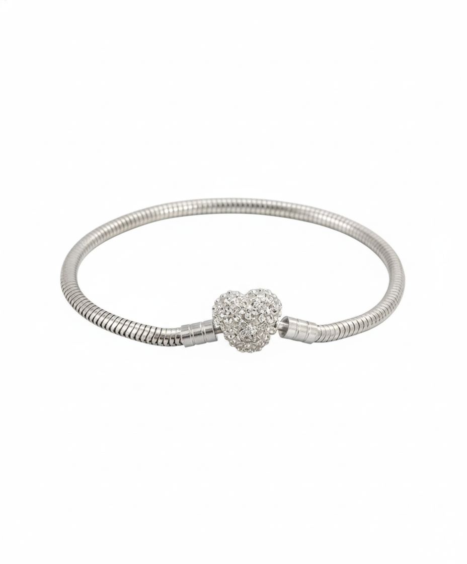 Pulsera de Acero Inoxidable de corazón brillante