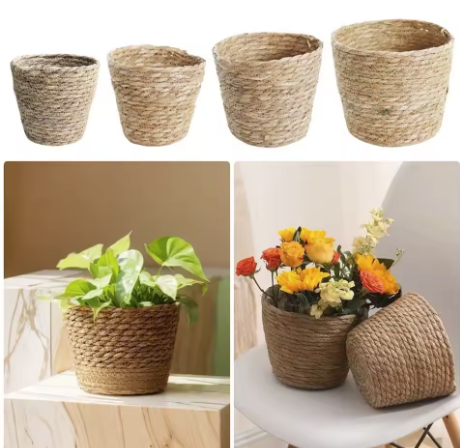 Handwoven Seagrass Plant Pots Set