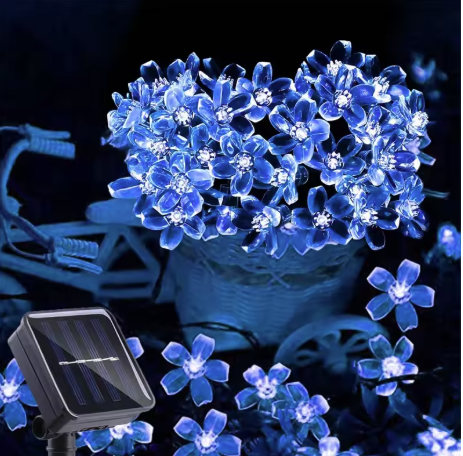 Solar Powered Blue Flower String Lights