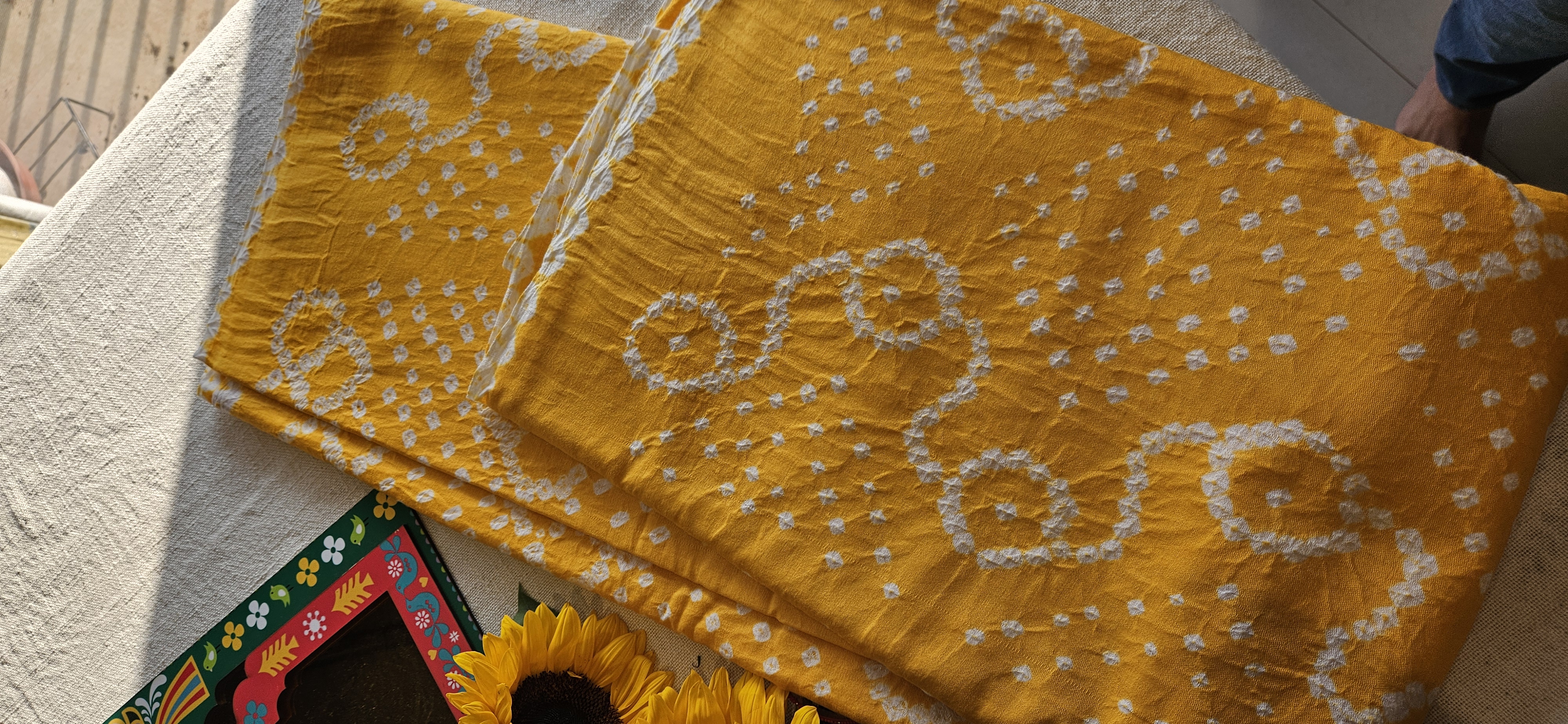 Yellow Cotton Bandhani Saree