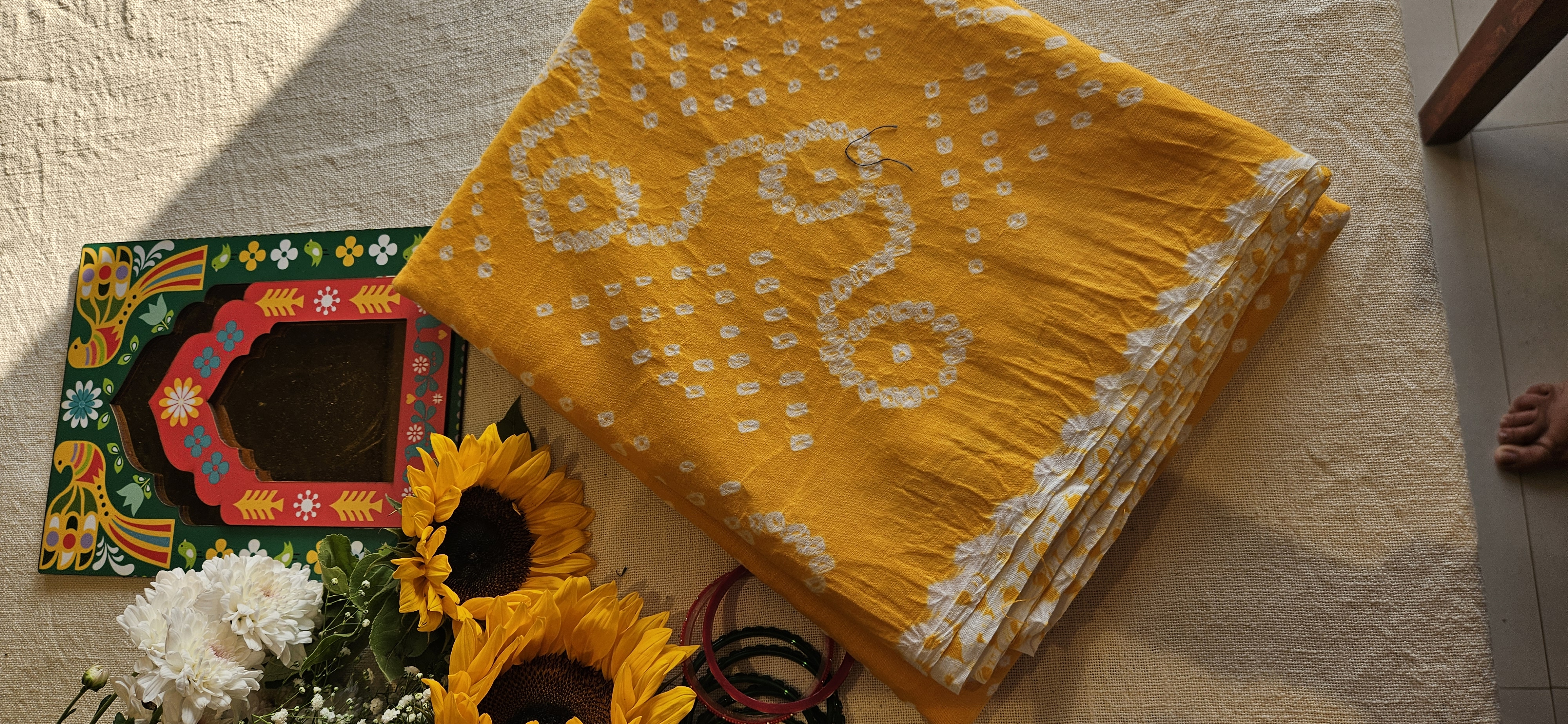 Yellow Cotton Bandhani Saree