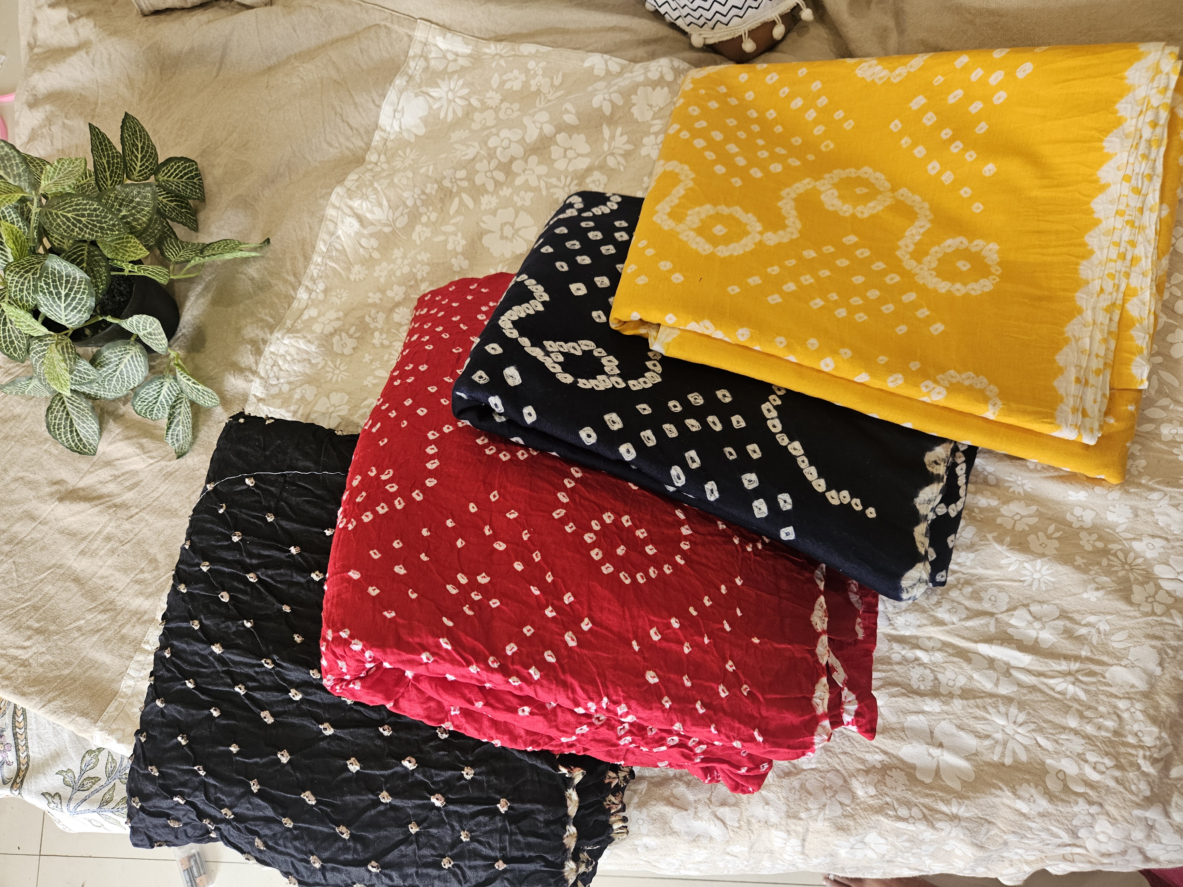 Yellow Cotton Bandhani Saree