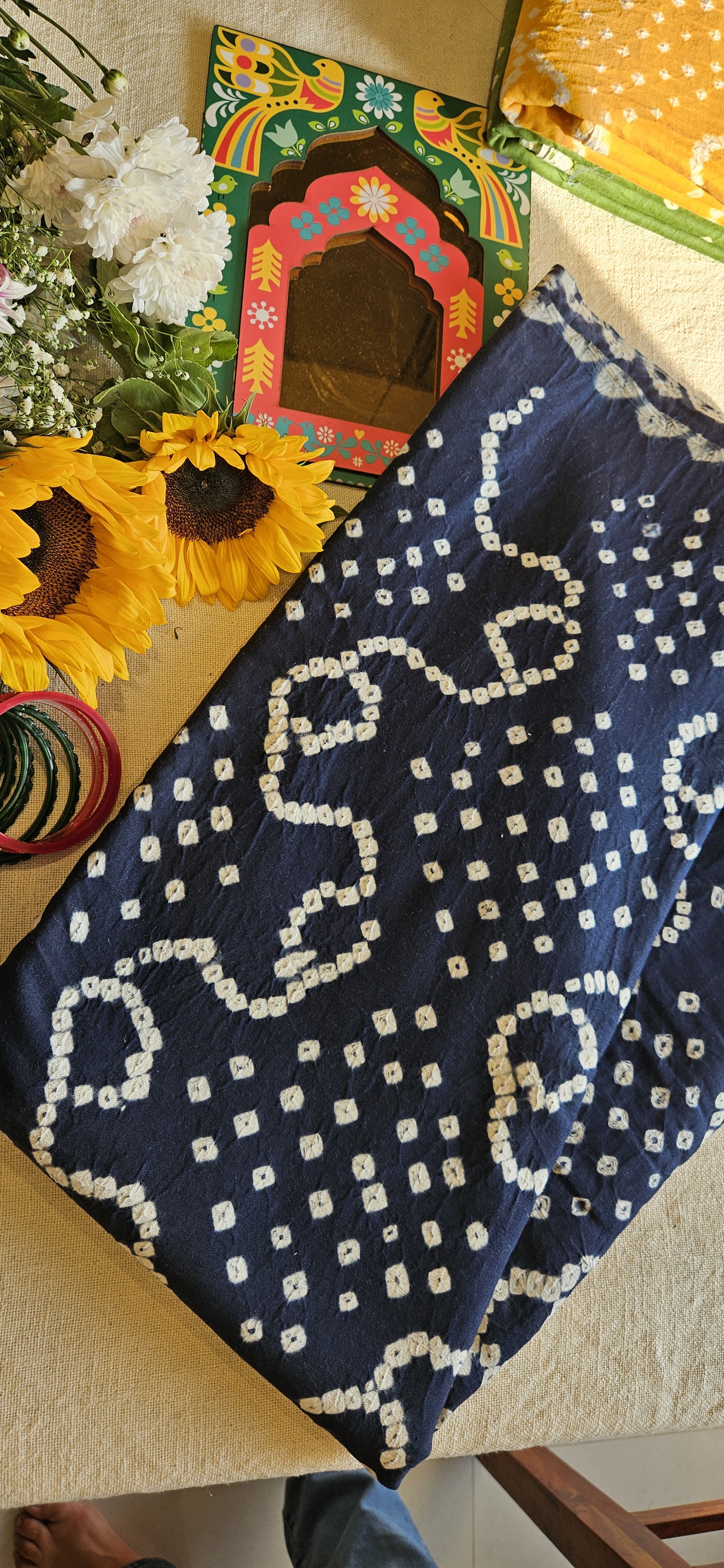 Navy Blue Cotton Bandhani Saree