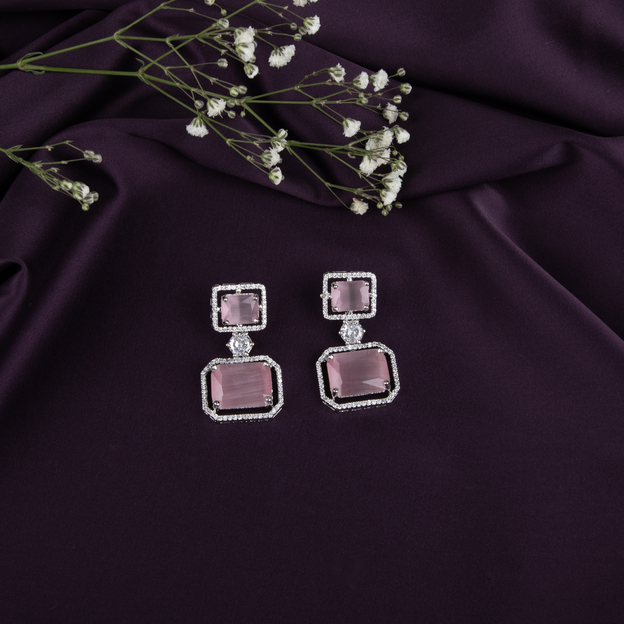 Elegant Pink Stone Earrings