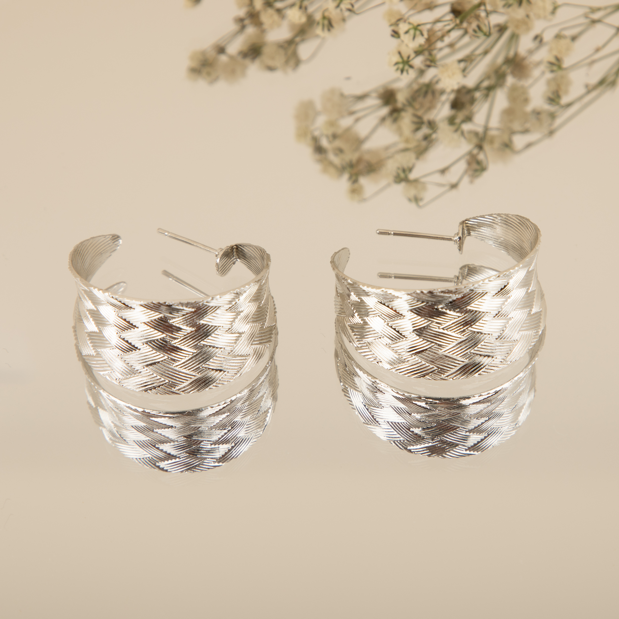 Silver Textured Hoop Earrings