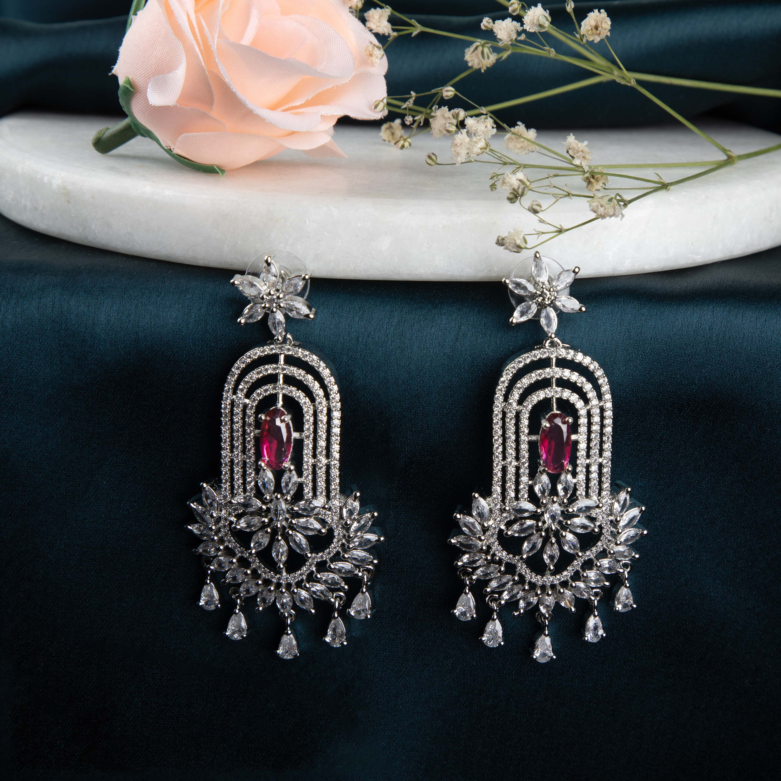 Crystal Floral Drop Earrings