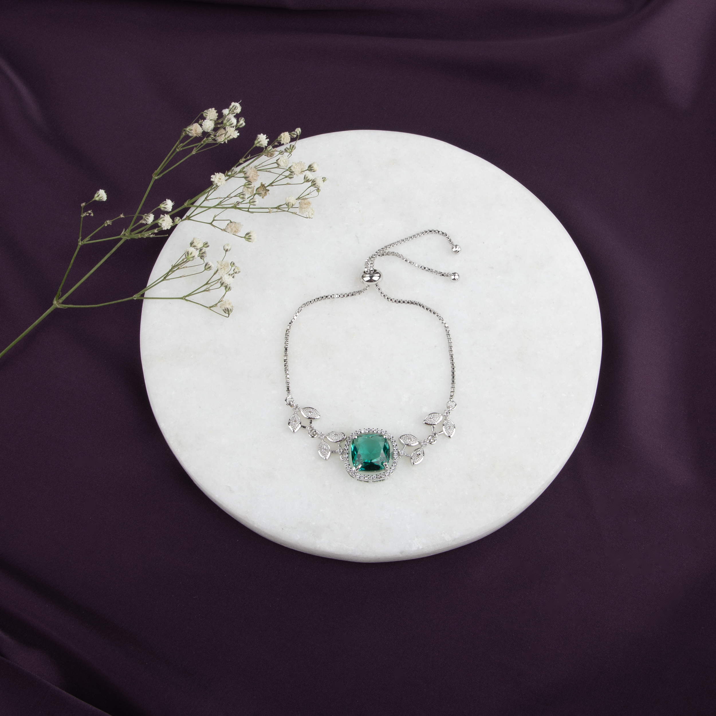 Emerald Stone Silver Bracelet
