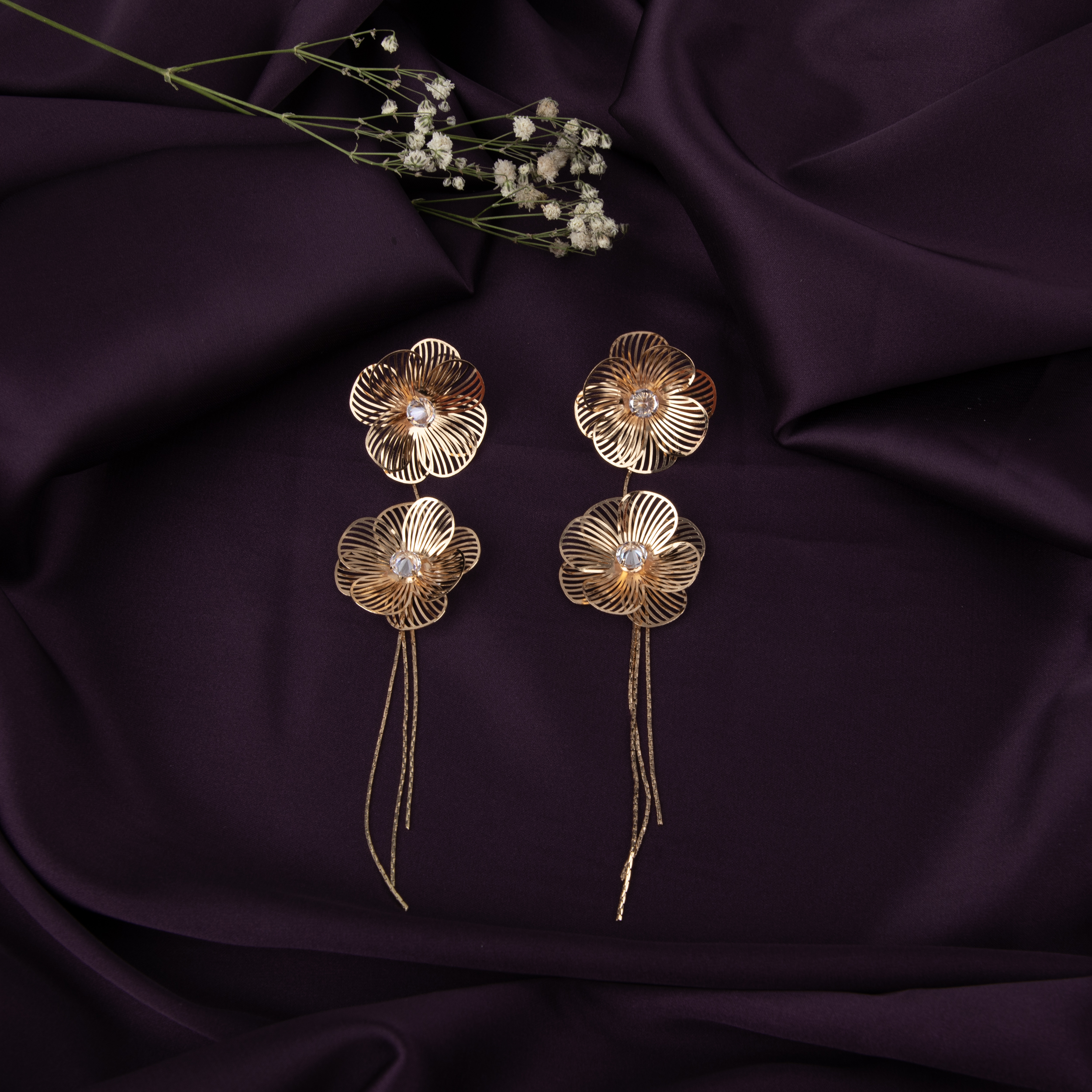 Gold Floral Drop Earrings