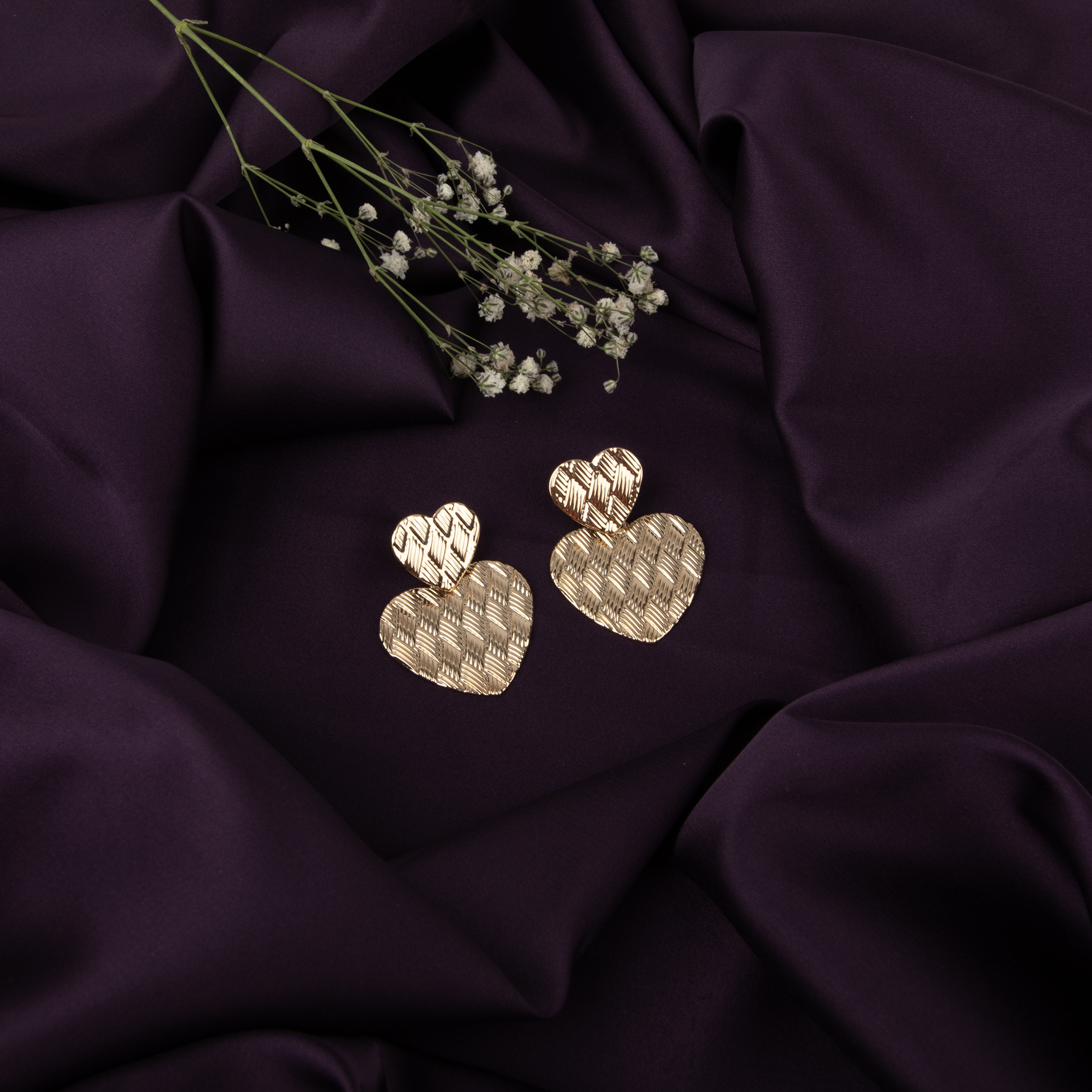 Textured Gold Heart Earrings