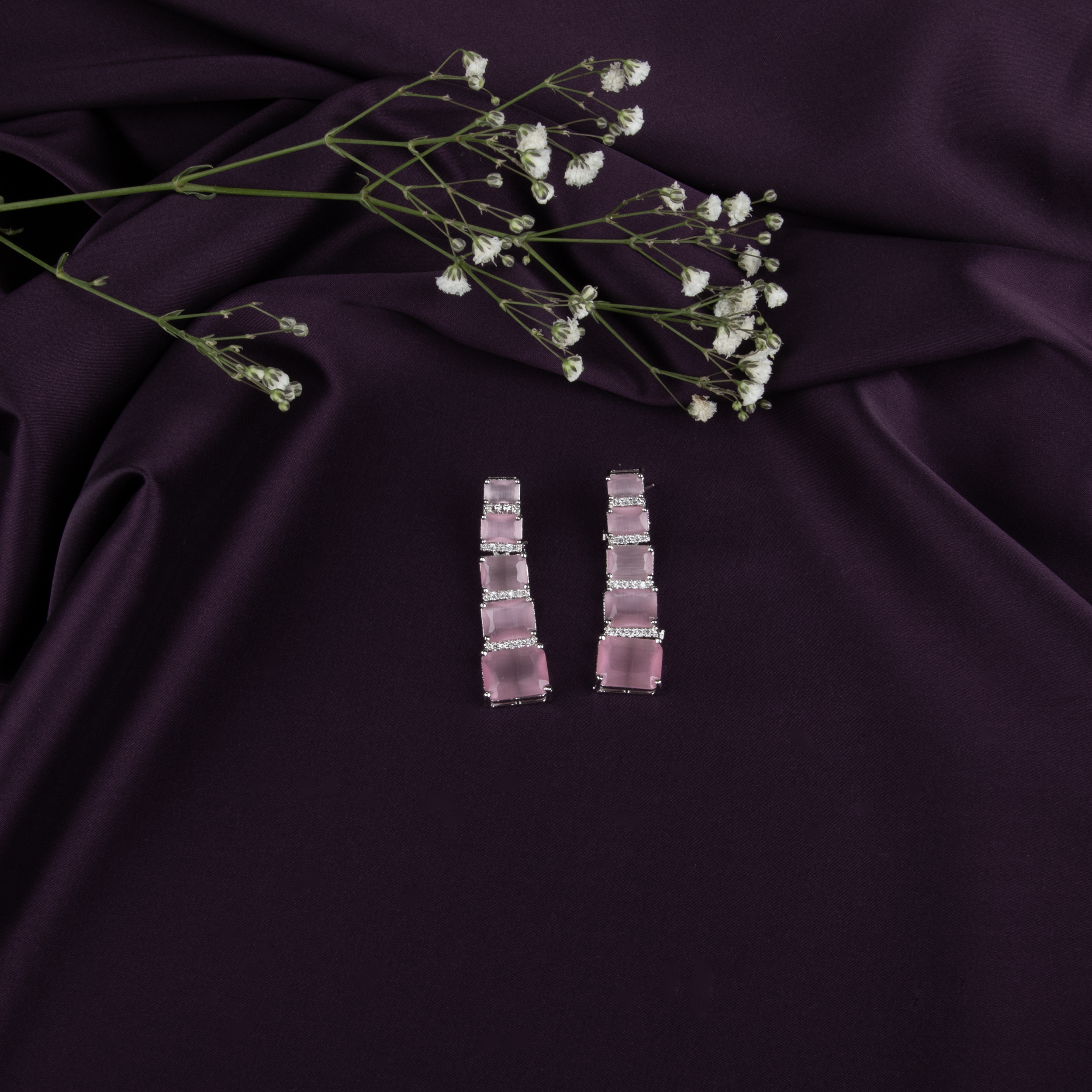 Elegant Pink Stone Drop Earrings