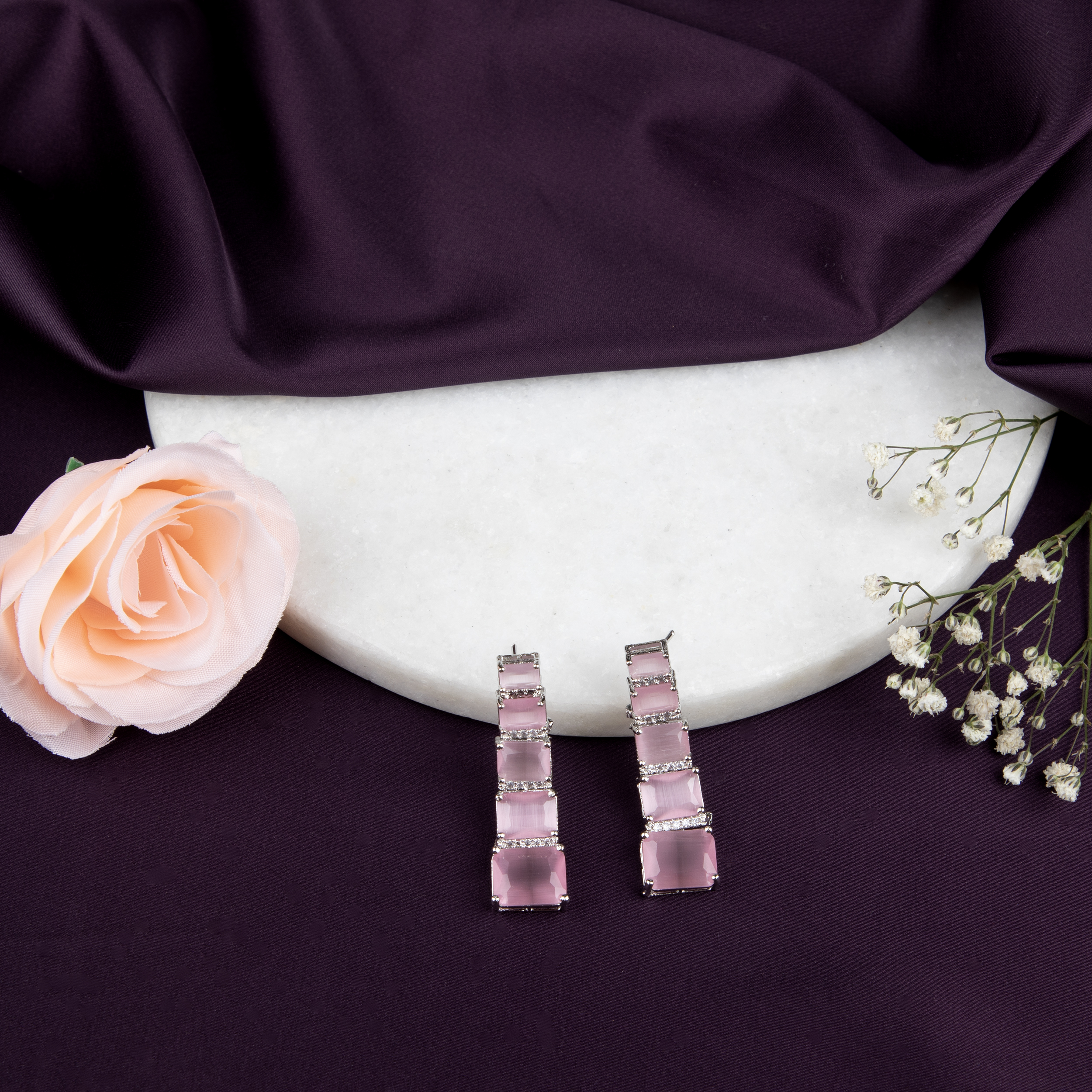 Elegant Pink Stone Drop Earrings